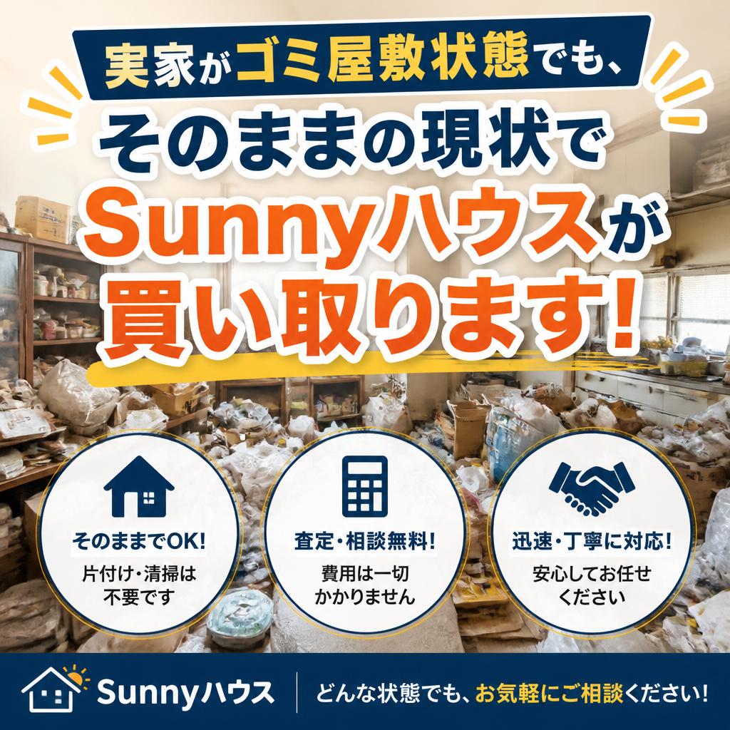 実家がゴミ屋敷状態でも、そのままの現状でSunnyハウスが買い取ります！