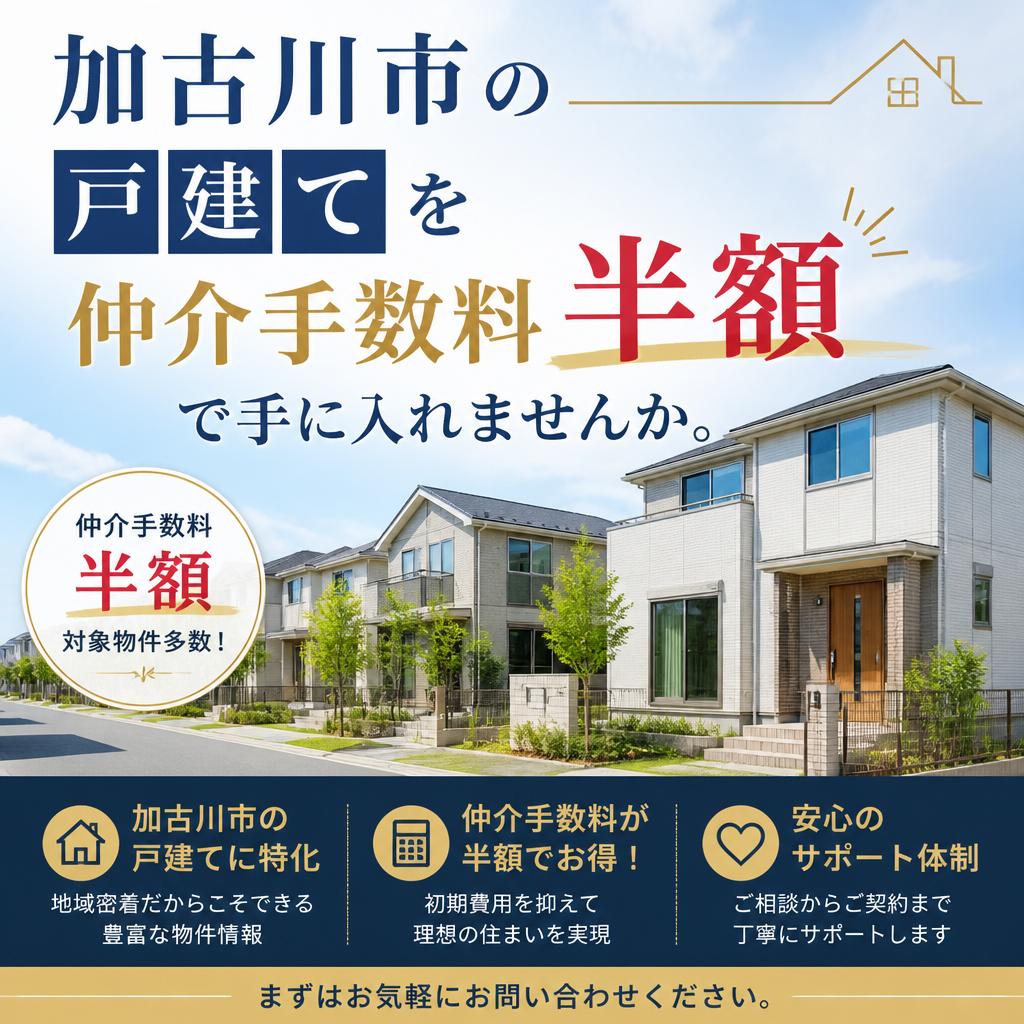 加古川市の戸建てを仲介手数料半額で手に入れませんか。