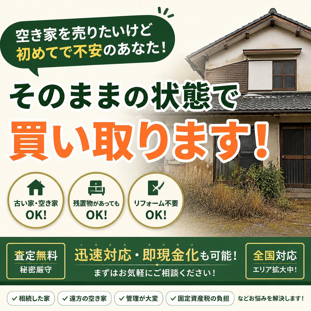 空き家を売りたいけど初めてで不安のあなた！そのままの状態で買い取ります！